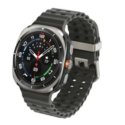 Samsung Watch Ultra (X2), 1.5-inch Super AMOLED, 480 × 480 resolution, always-on display, Exynos W-series processor, Titanium frame