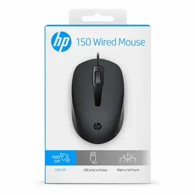 HP 150 Wired Mouse, USB Type-A, Multi-Surface Technology, Black